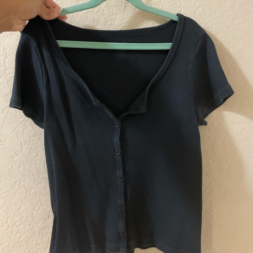 Navy Blue Button-Up Women's Top
